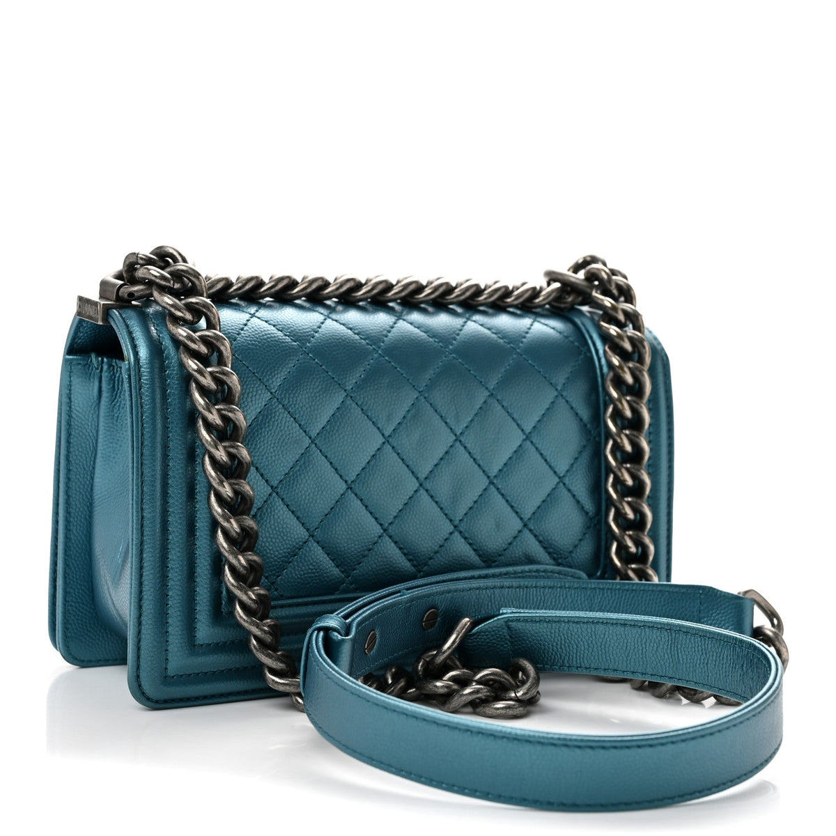 Metallic Caviar Quilted Small Boy Flap Blue