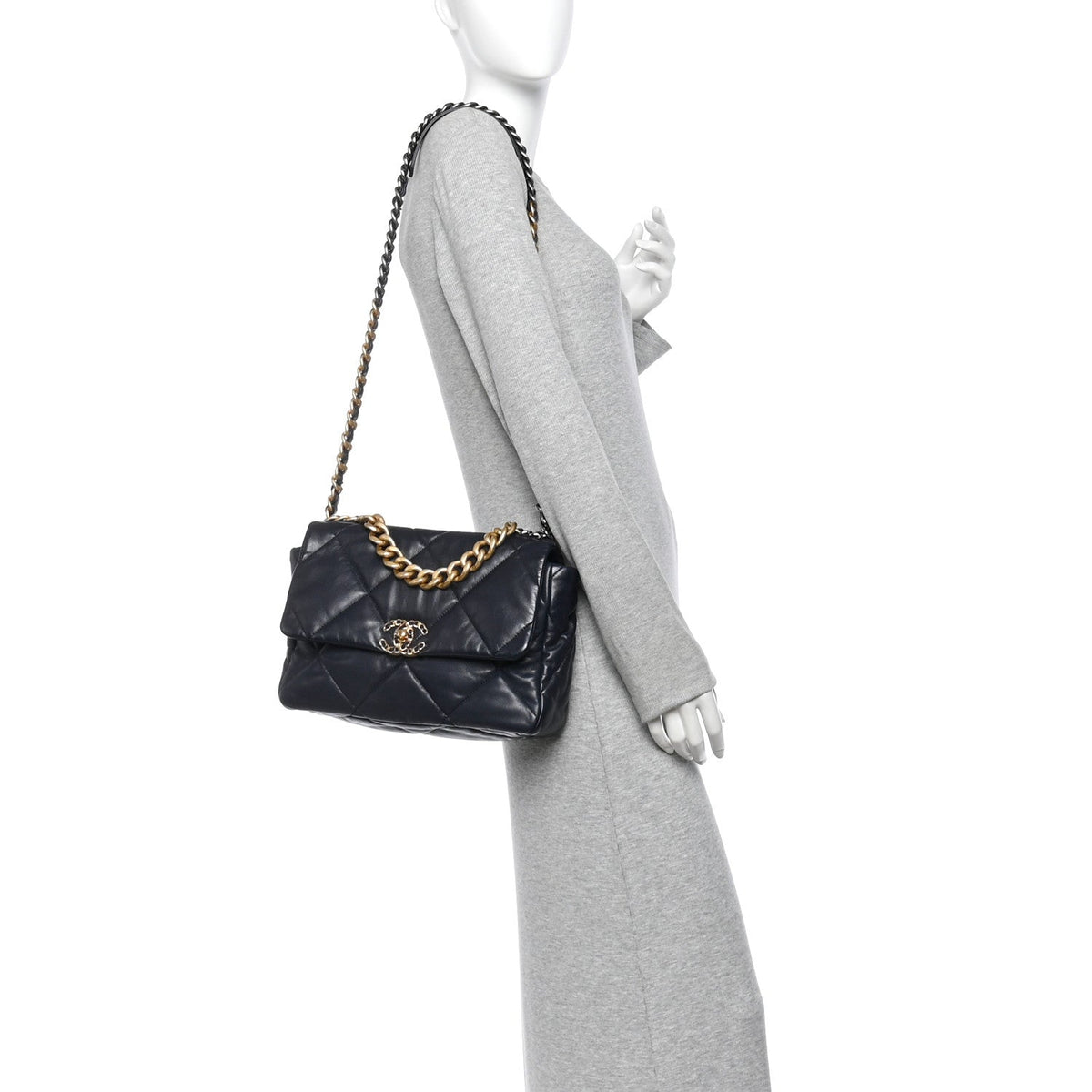 Goatskin Quilted Large Chanel 19 Flap Navy Blue