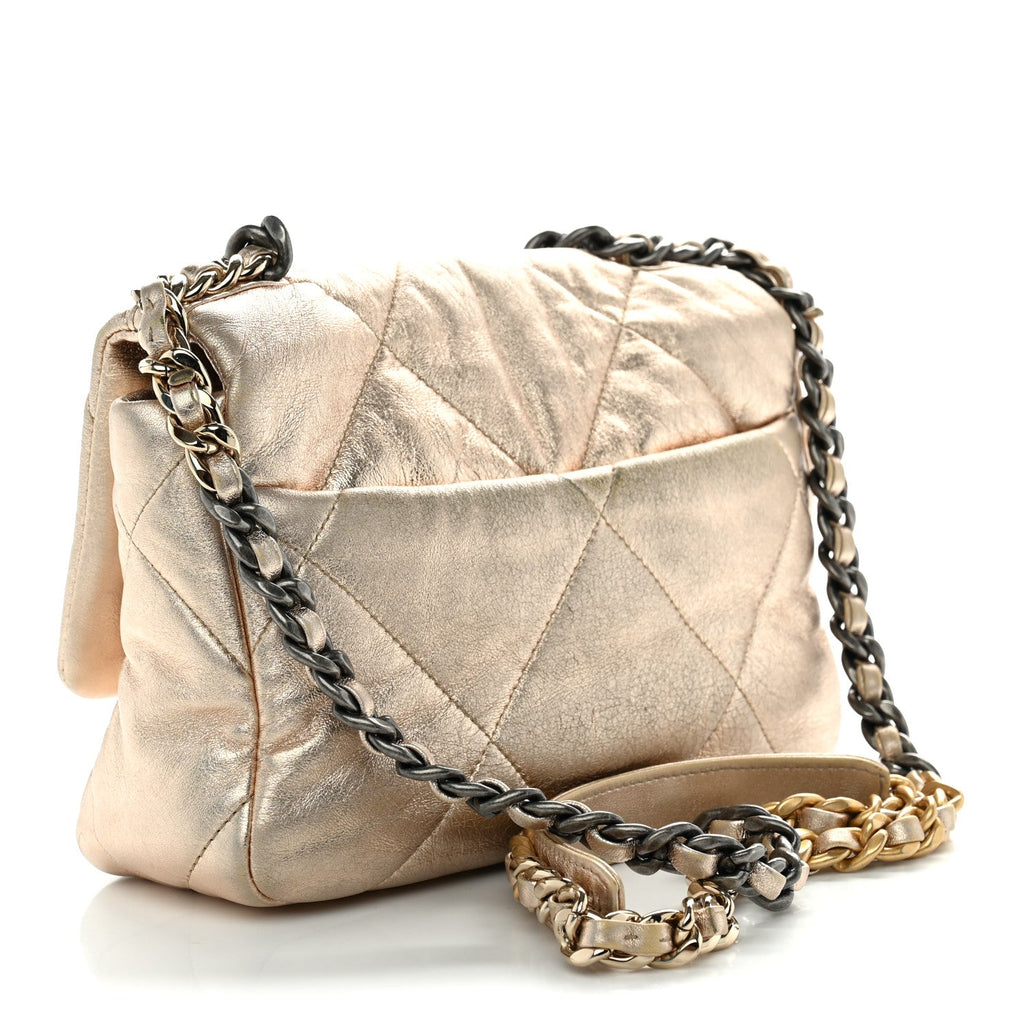 Metallic Lambskin Quilted Medium Chanel 19 Flap Gold