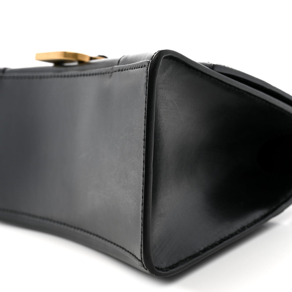 Shiny Box Calfskin Small Hourglass Top Handle Bag Black
