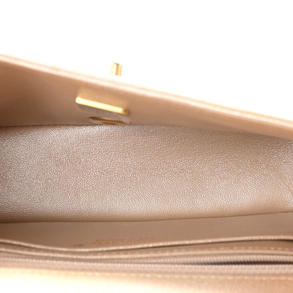 Metallic Goatskin Quilted Mini Rectangular Flap Gold
