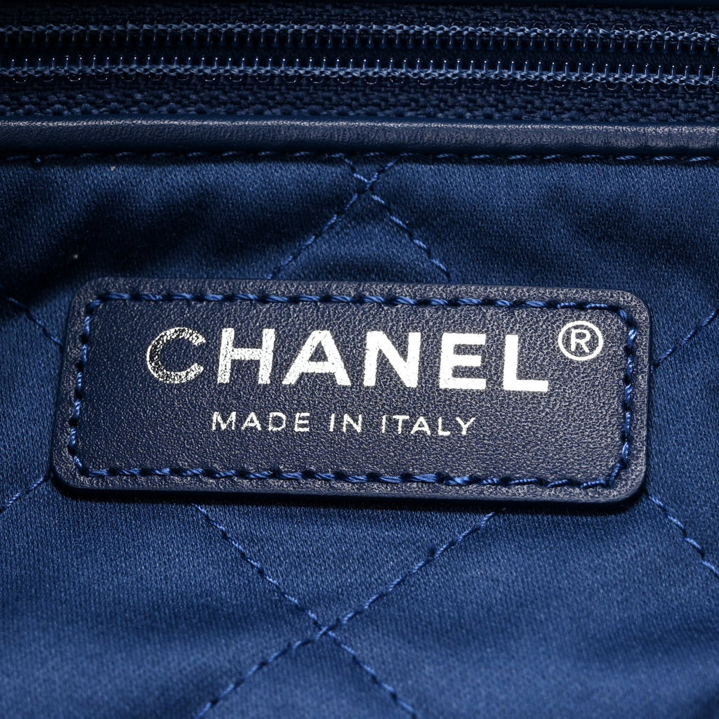 Washed Denim Quilted Studded Small Chanel 22 Blue