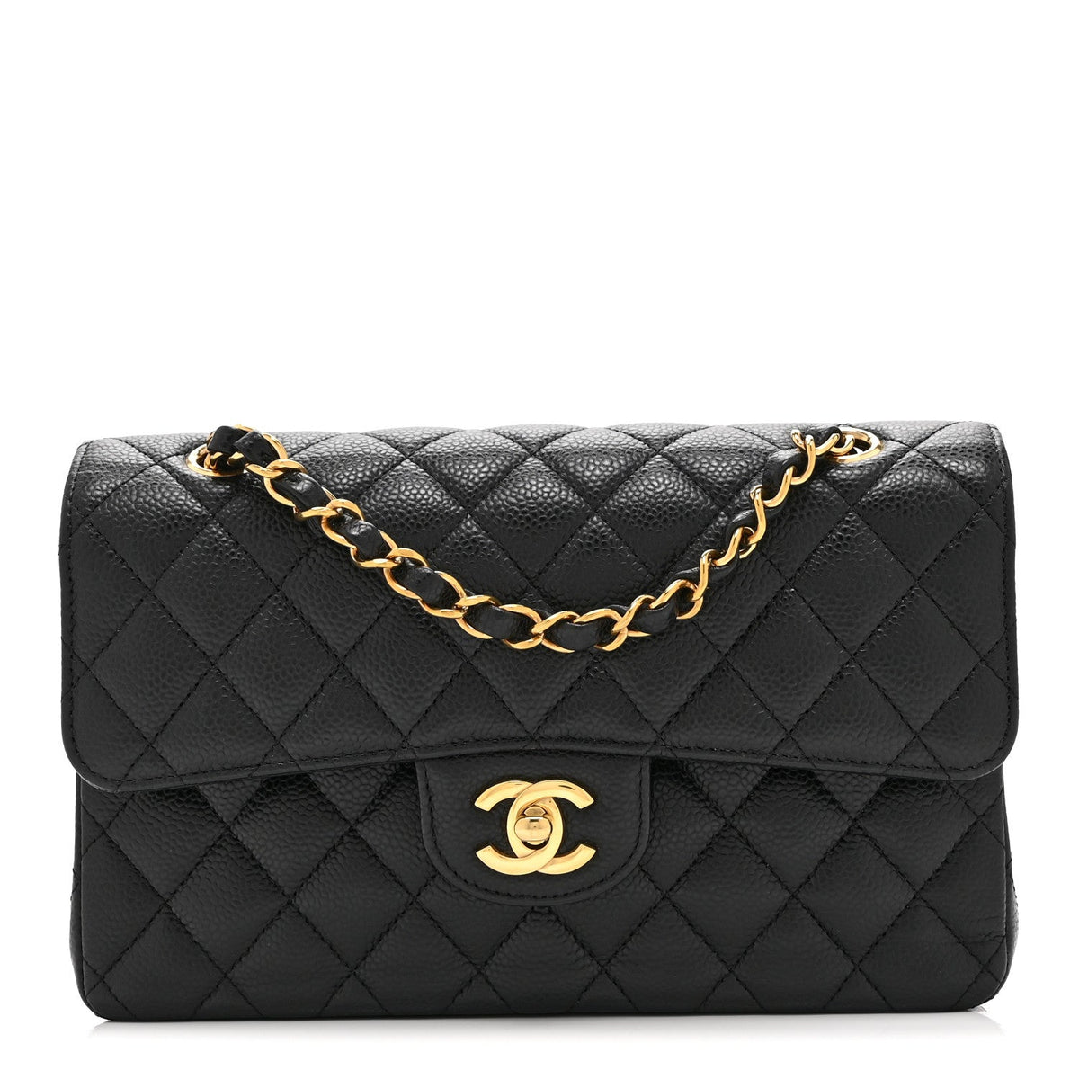 Caviar Quilted Small Double Flap Black