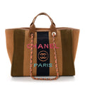 Straw Raffia Calfskin Striped Medium Deauville Tote Black Beige Ivory