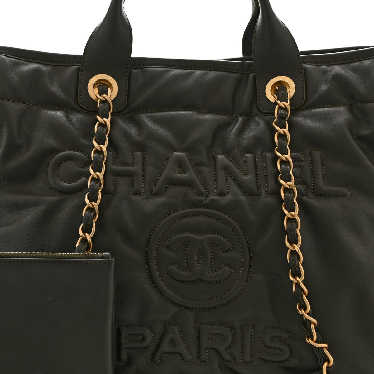 Calfskin Embossed Medium Deauville Tote Khaki