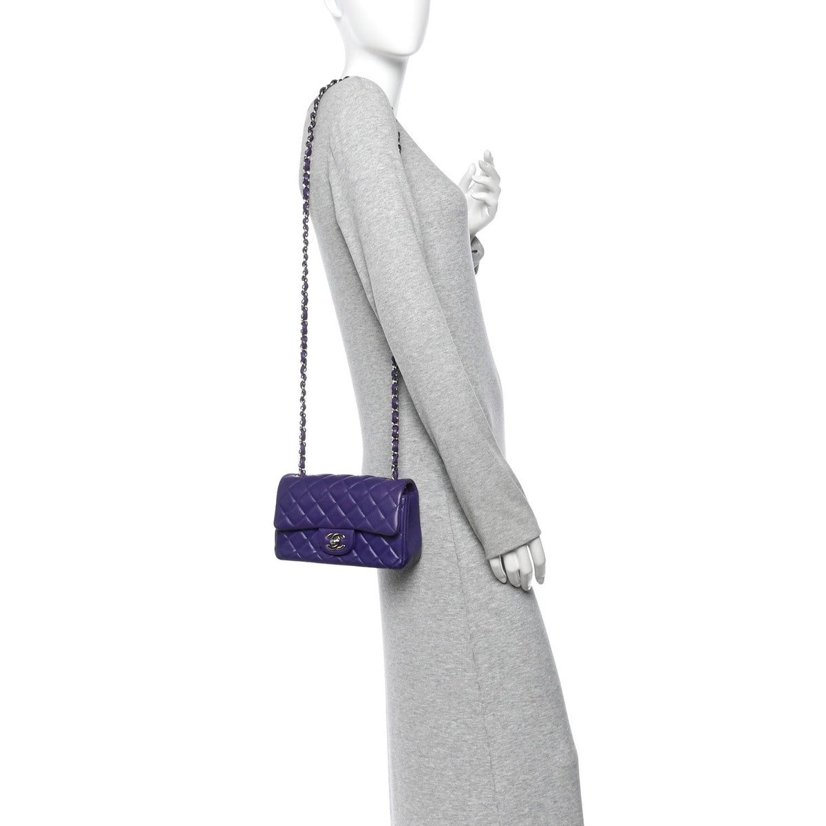 Lambskin Quilted Mini Rectangular Flap Purple
