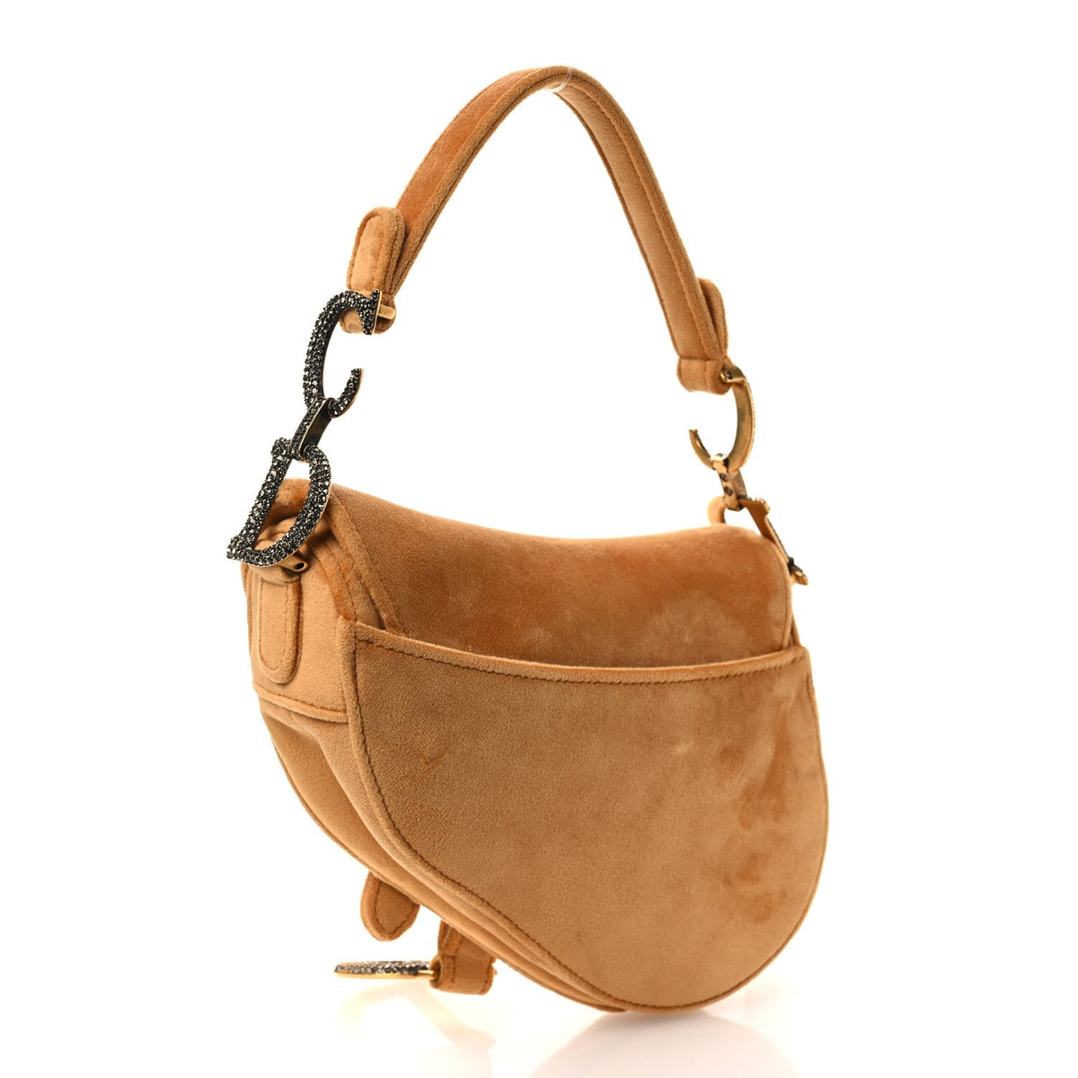 Velvet Crystal Mini Saddle Bag Camello
