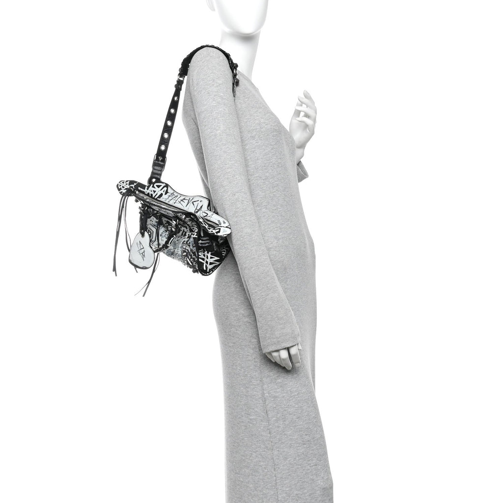 Agneau Arena Graffiti Neo Cagole City Handbag XS Black White