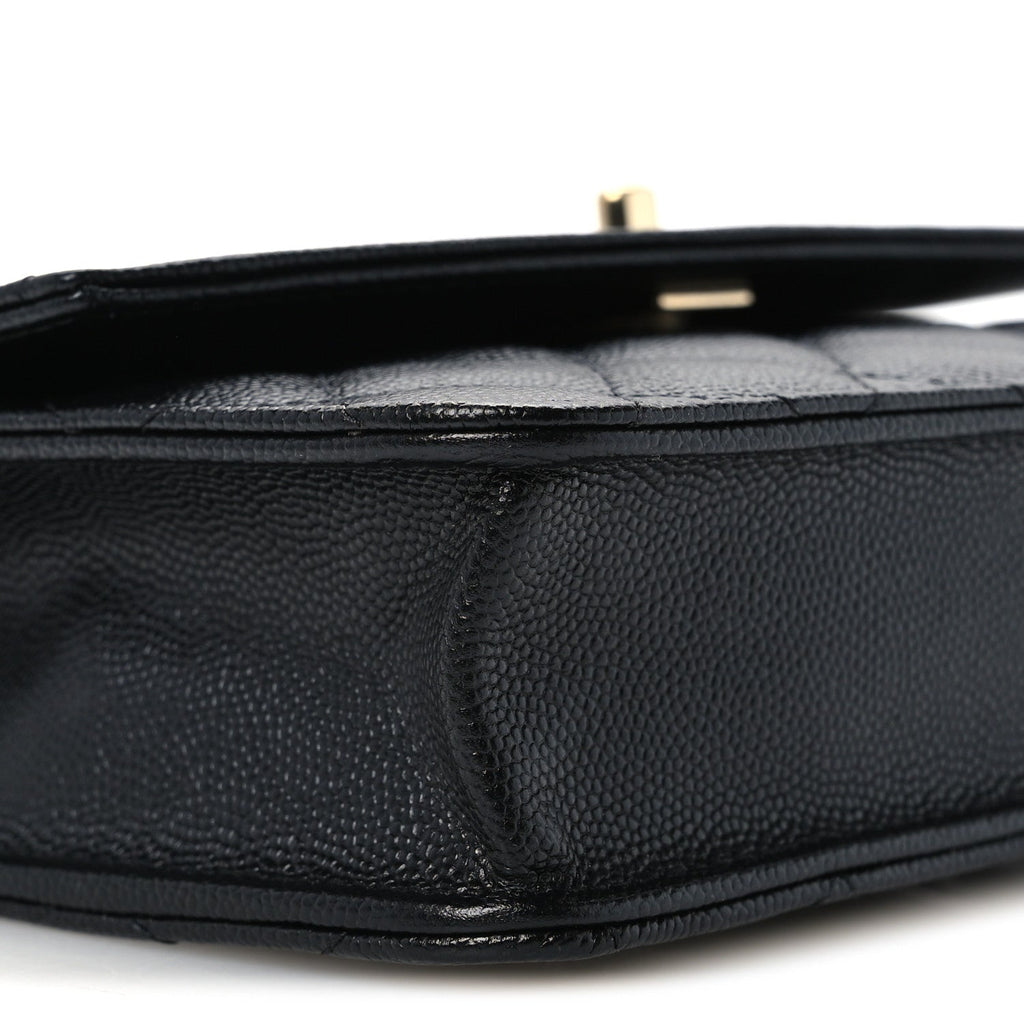Caviar Quilted Trendy Handle Clutch With Chain Black