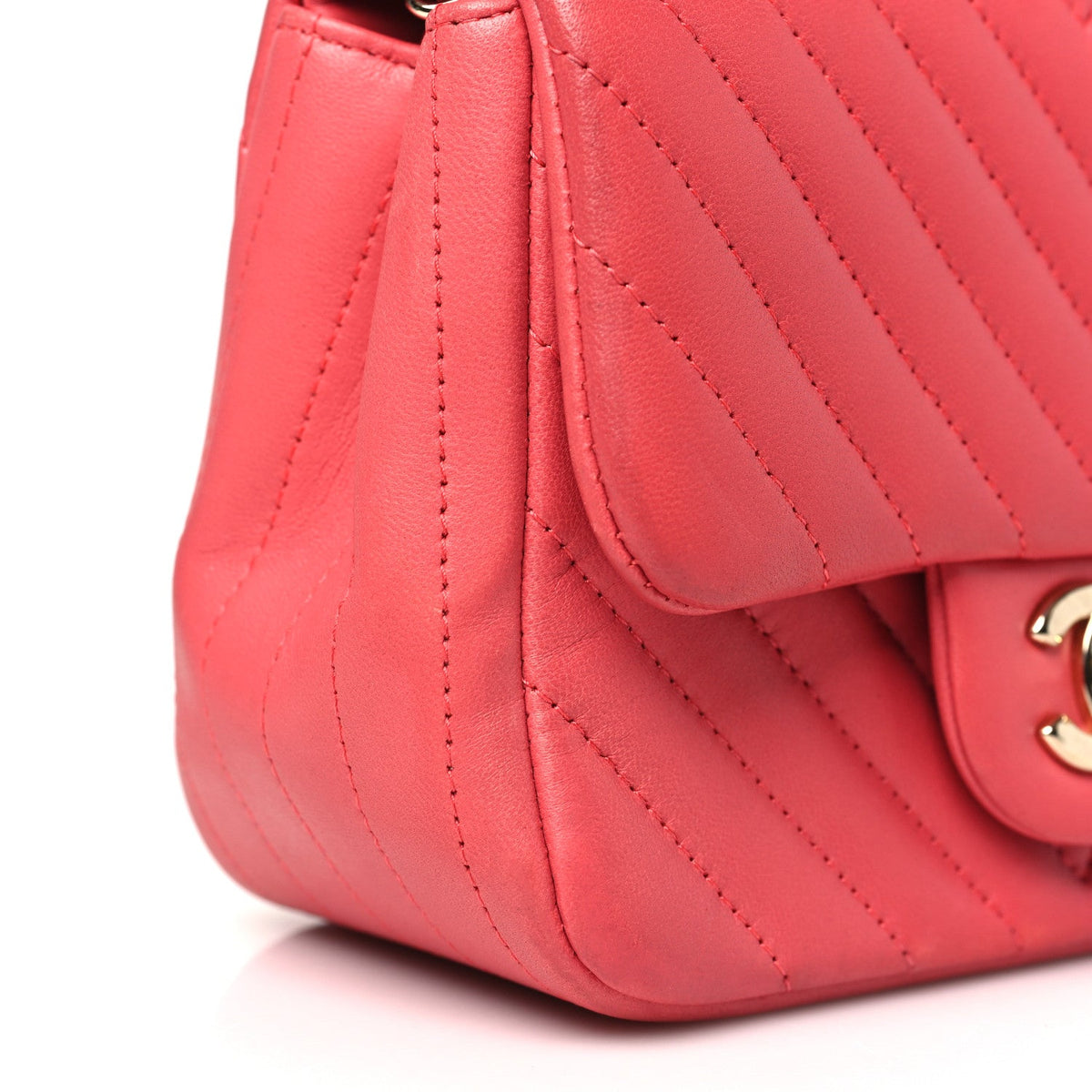 Lambskin Chevron Quilted Mini Square Flap Coral