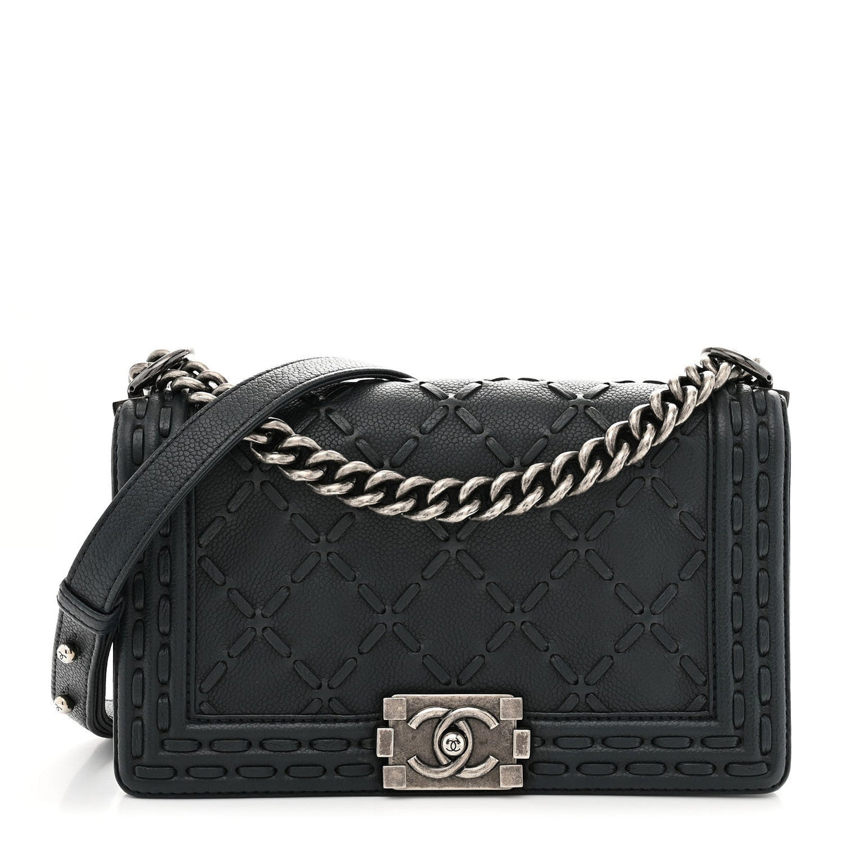 Caviar Stitched Medium Boy Flap Blue