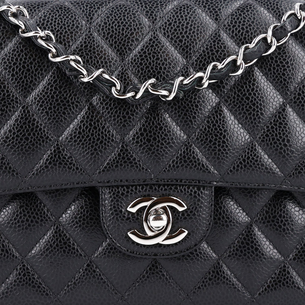 Caviar Quilted Medium Double Flap Black