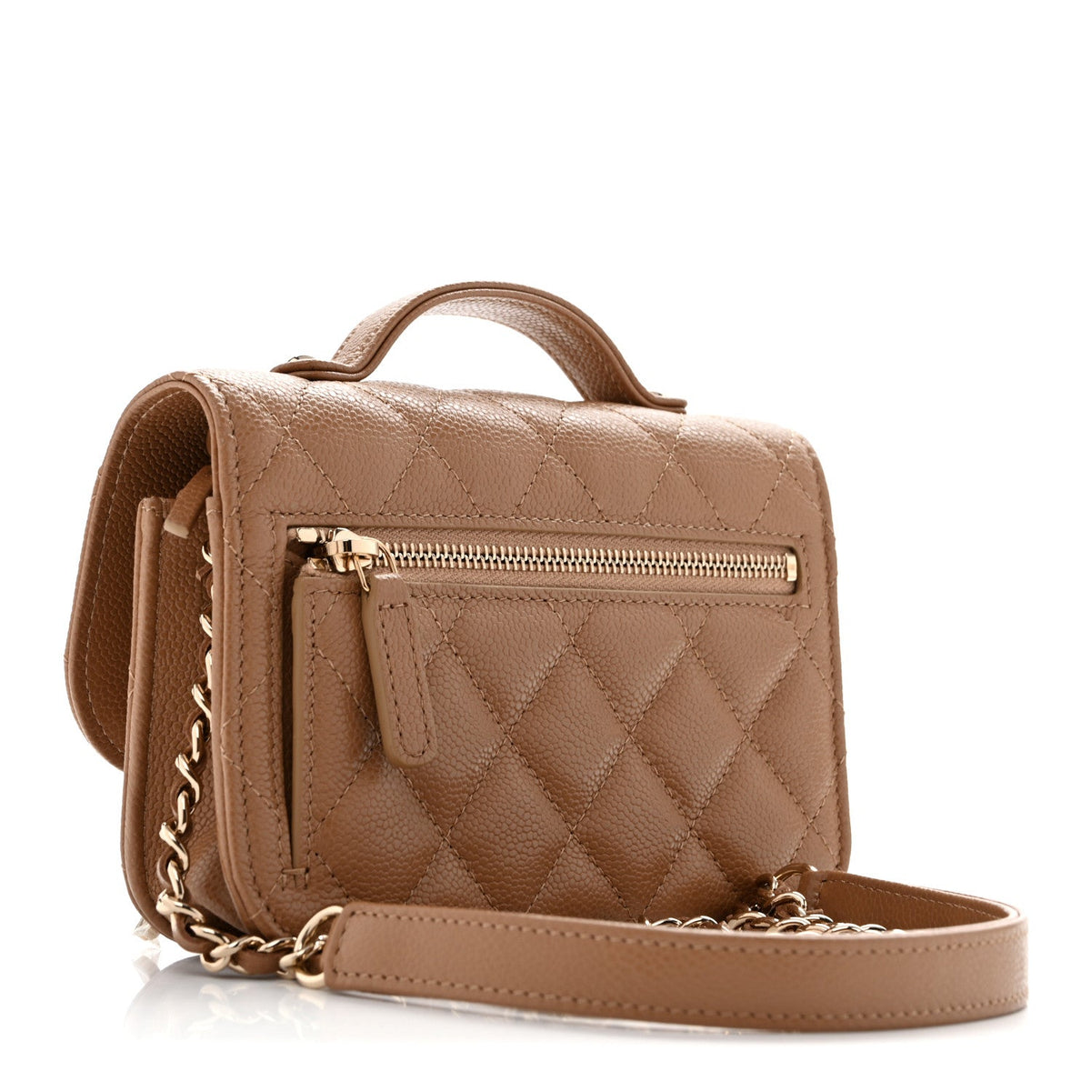 Caviar Quilted Business Affinity Clutch With Chain Flap Dark Beige