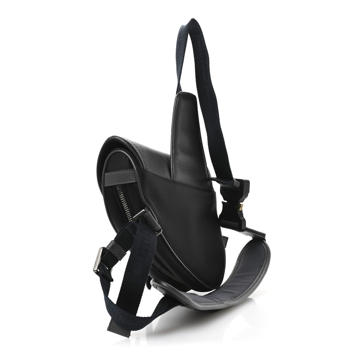 X SACAI Grained Calfskin Technical Fabric Mens Saddle Bag Black