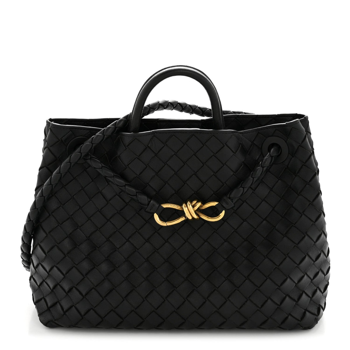 Nappa Intrecciato Medium Andiamo Shoulder Bag Black