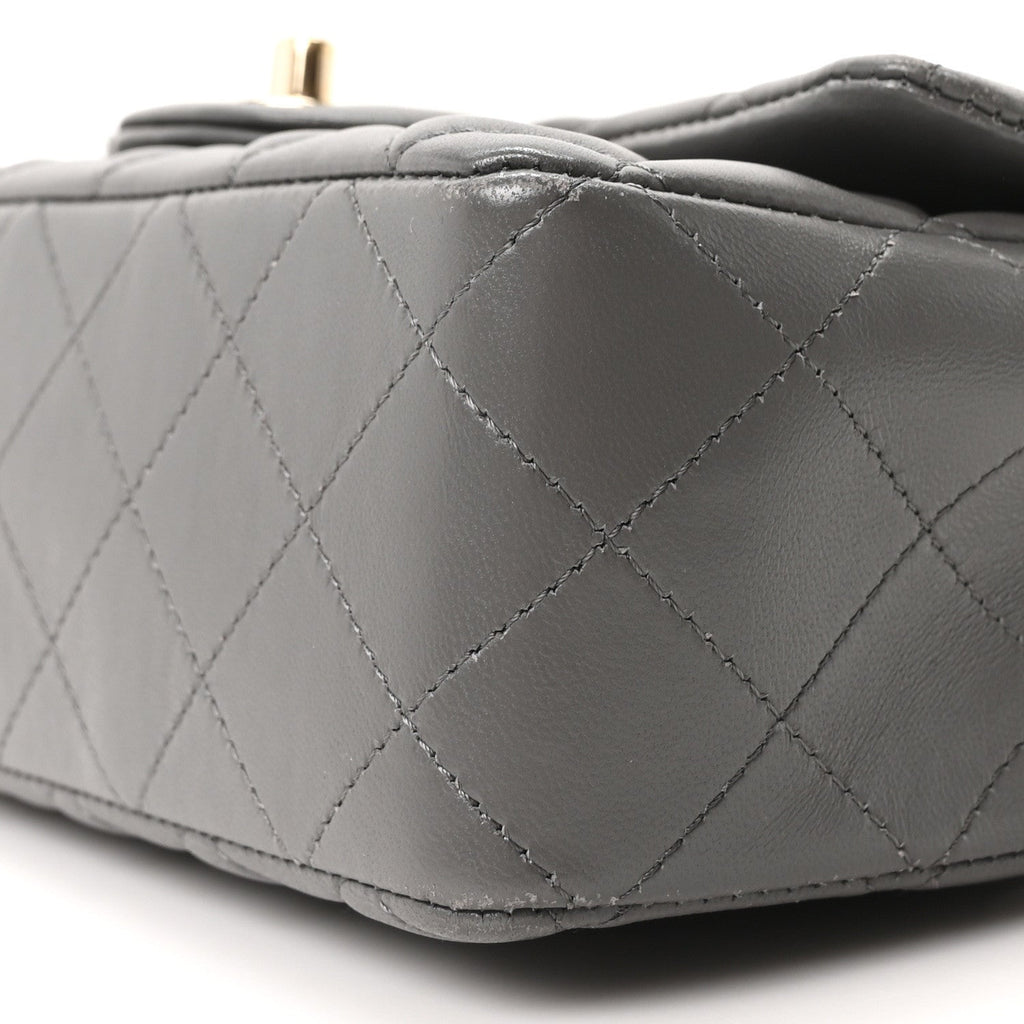 Lambskin Quilted Mini Rectangular Flap Dark Grey