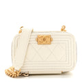Caviar Quilted Mini Boy Clutch With Chain White