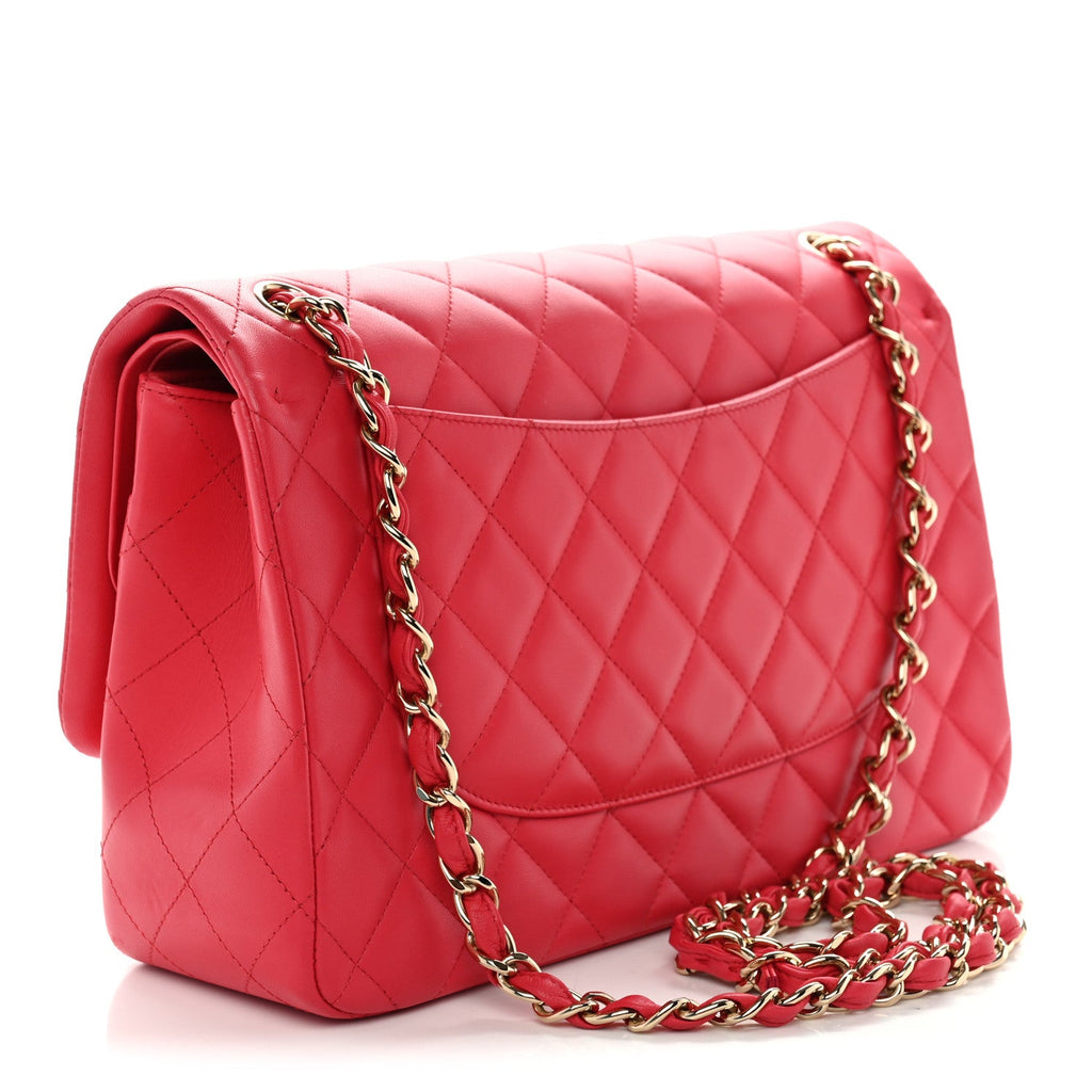 Lambskin Quilted Jumbo Double Flap Dark Pink