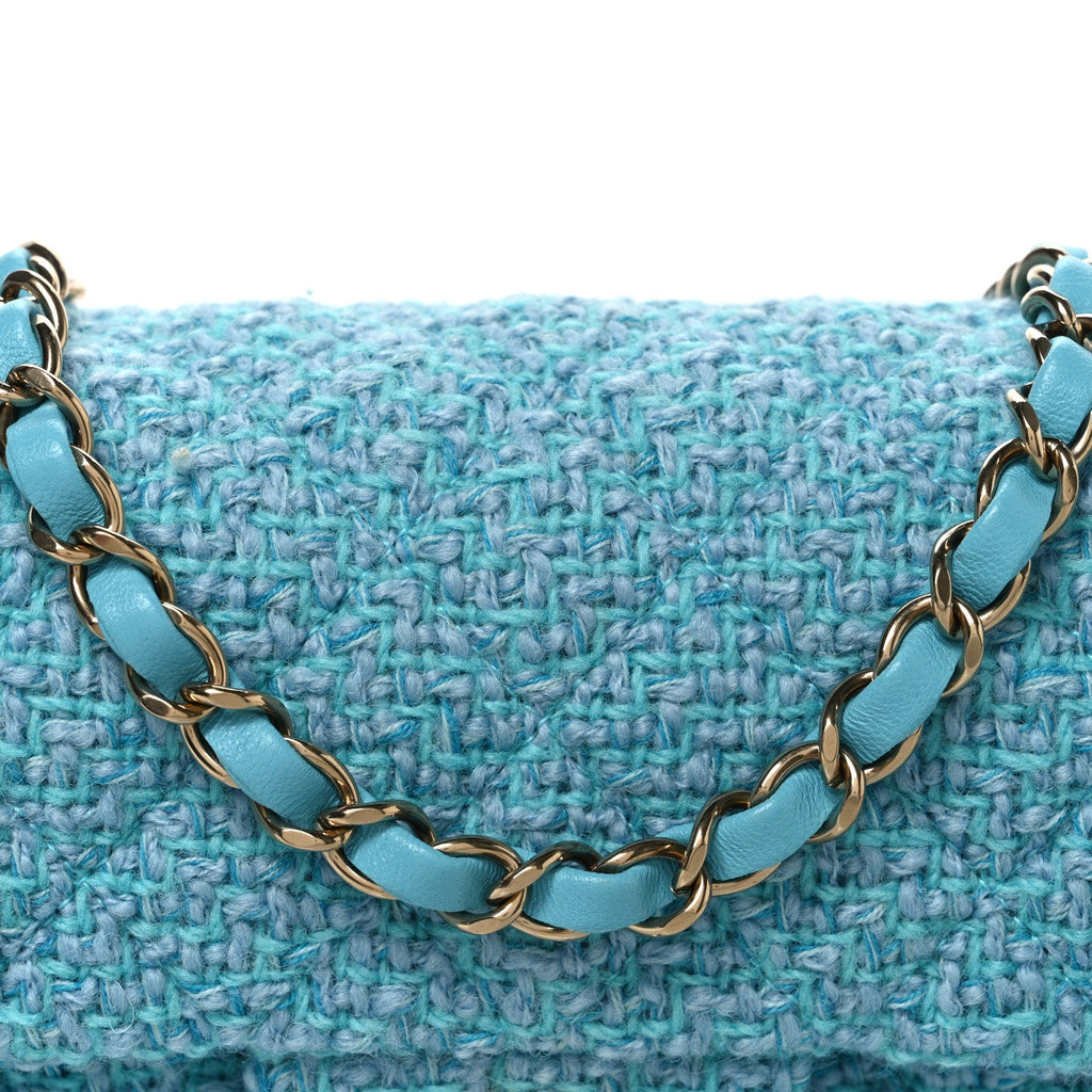 Wool Tweed Quilted Mini Rectangular Flap Turquoise Light Blue