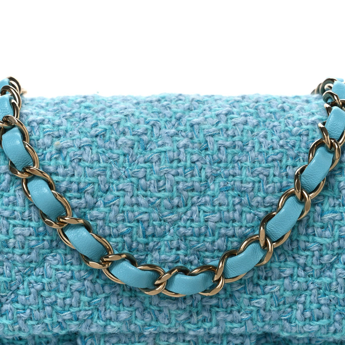 Wool Tweed Quilted Mini Rectangular Flap Turquoise Light Blue