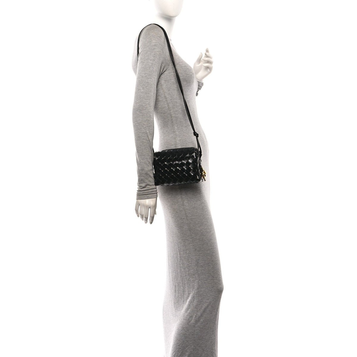 Polished Nappa Intrecciato Metallic Knot Mini Loop Camera Bag Black