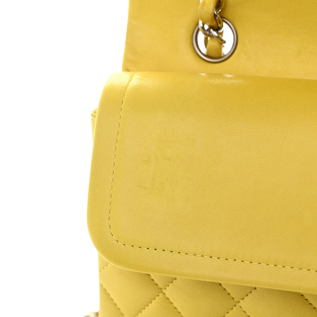 Lambskin Quilted Medium Double Flap Yellow