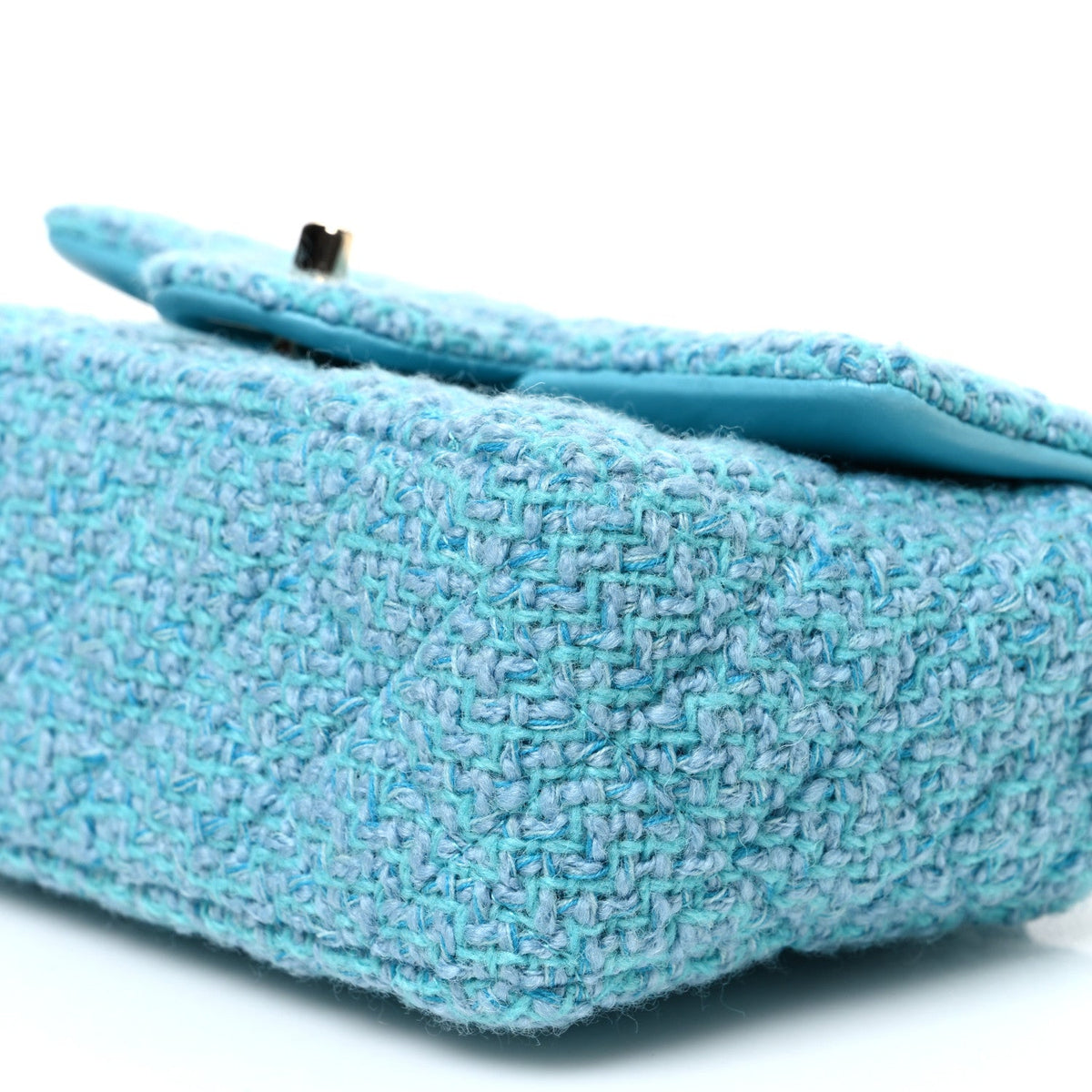 Wool Tweed Quilted Mini Rectangular Flap Turquoise Light Blue