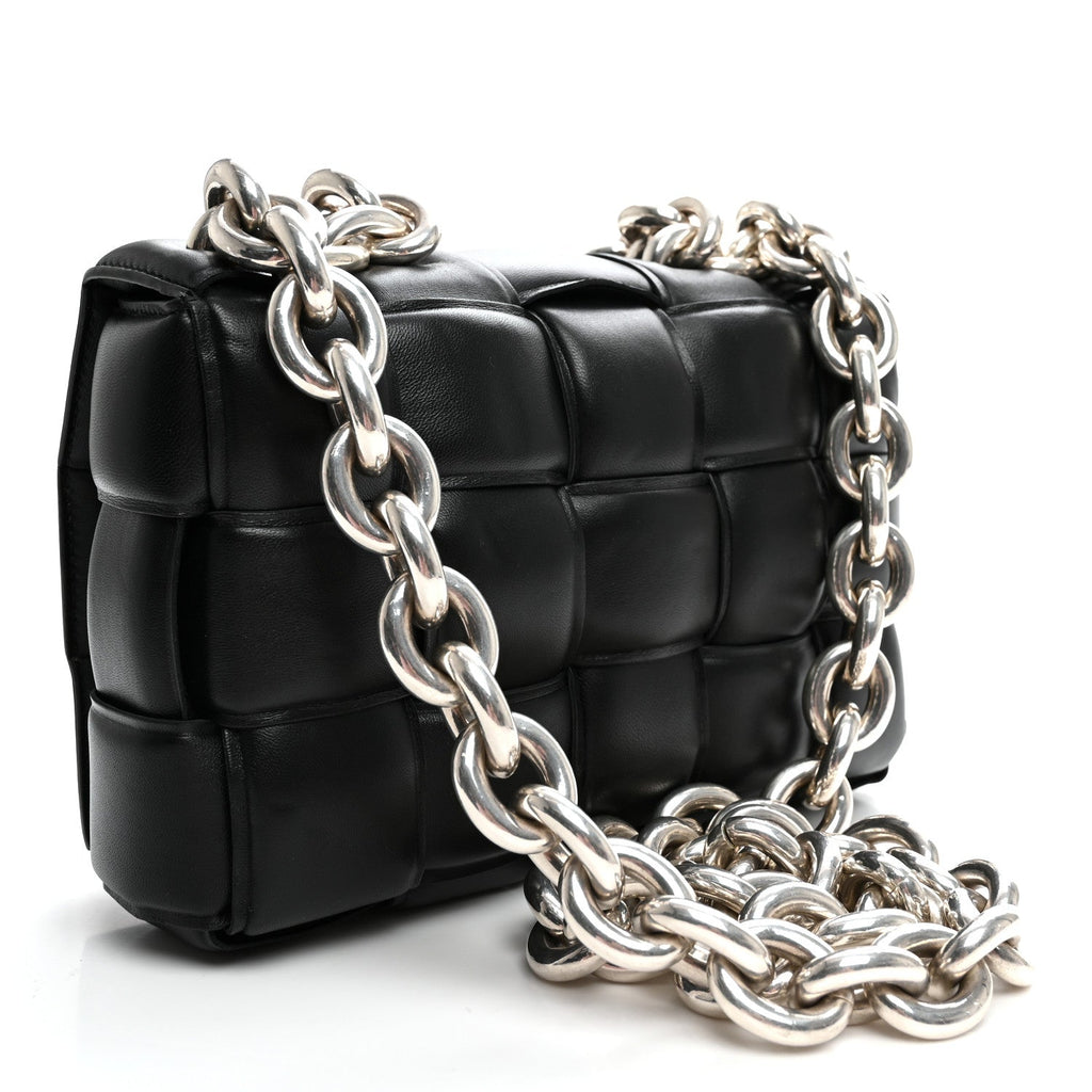 Lambskin Maxi Intreccio Padded Chain Cassette Crossbody Bag Black