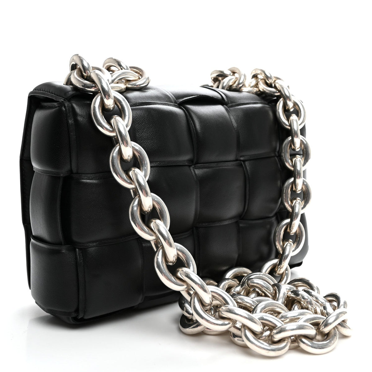 Lambskin Maxi Intreccio Padded Chain Cassette Crossbody Bag Black