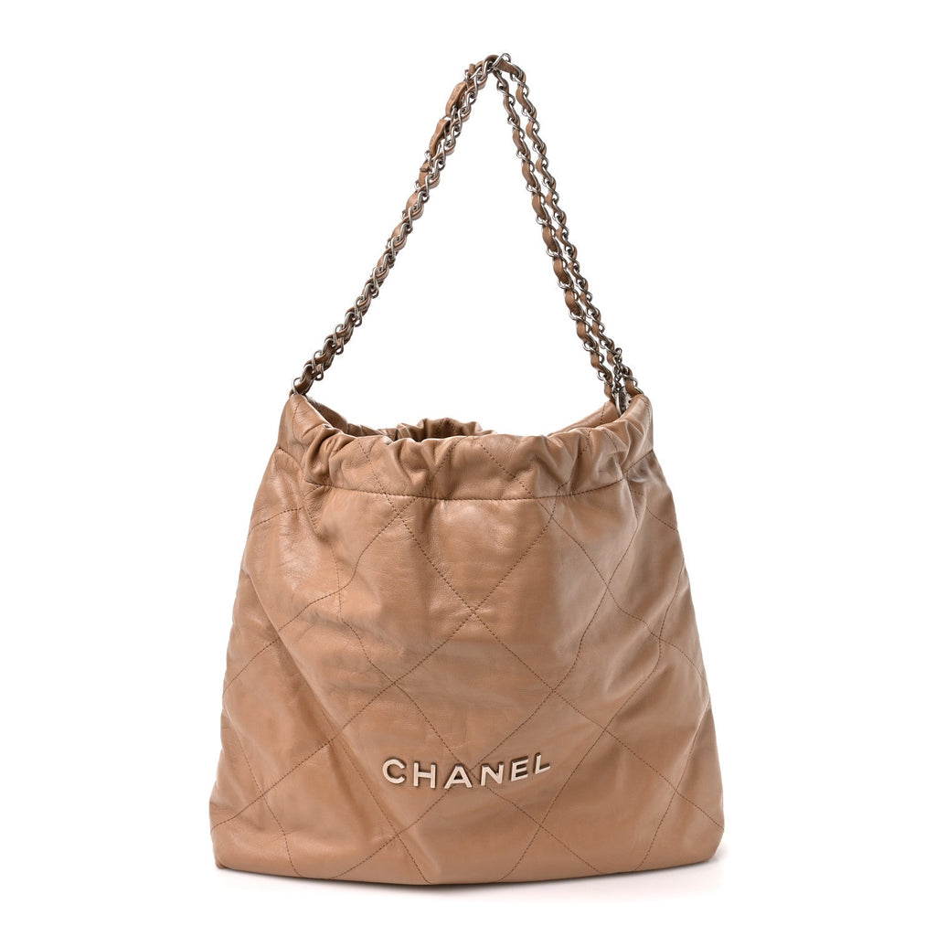 Shiny Calfskin Quilted Chanel 22 Beige