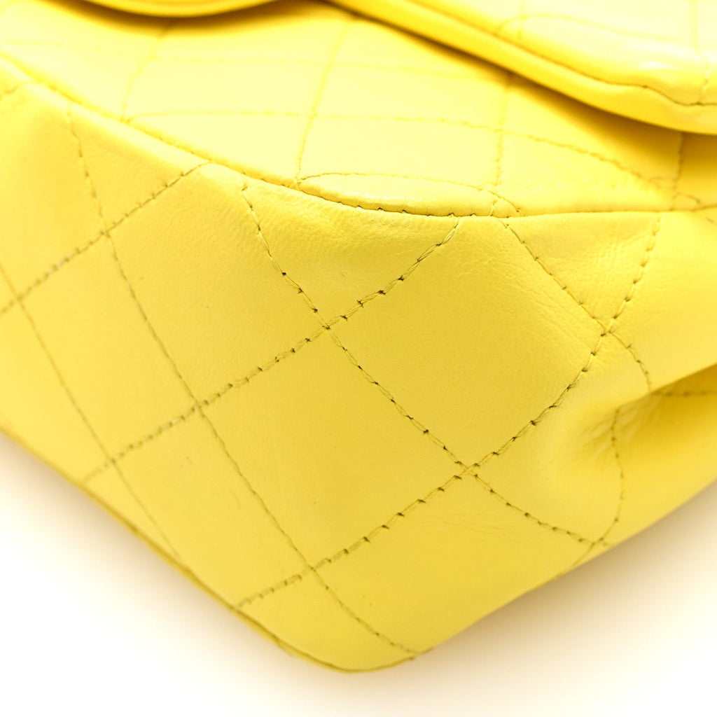 Lambskin Quilted Mini Rectangular Flap Yellow