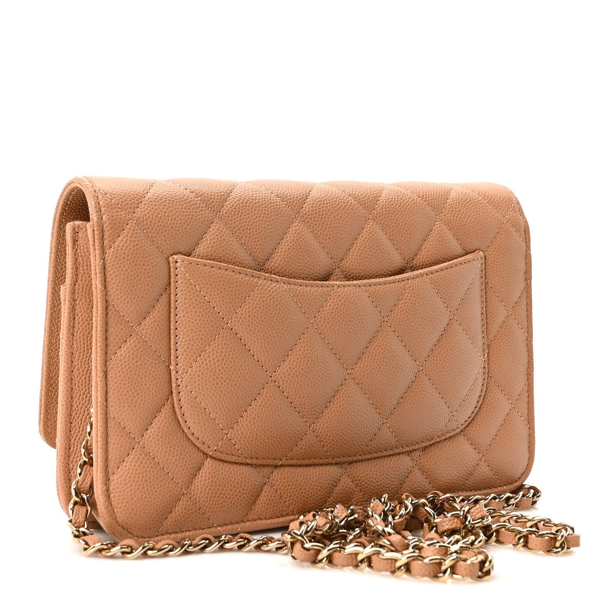 Caviar Quilted Wallet on Chain WOC Dark Beige