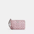 Coach Outlet Boxed Corner Zip Wristlet In Signature Canvas With Charms