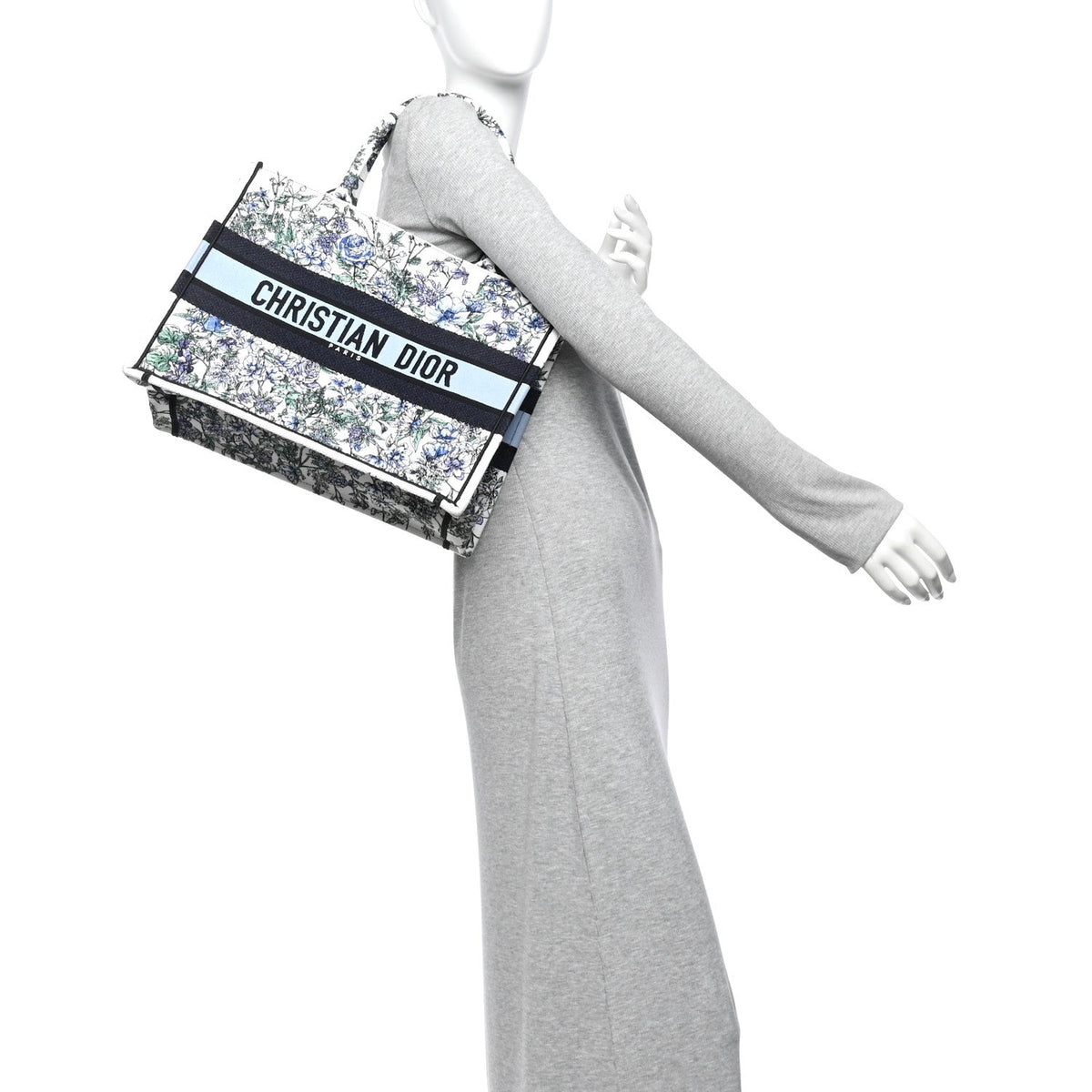 Canvas Embroidered Medium Flowers Book Tote Blue