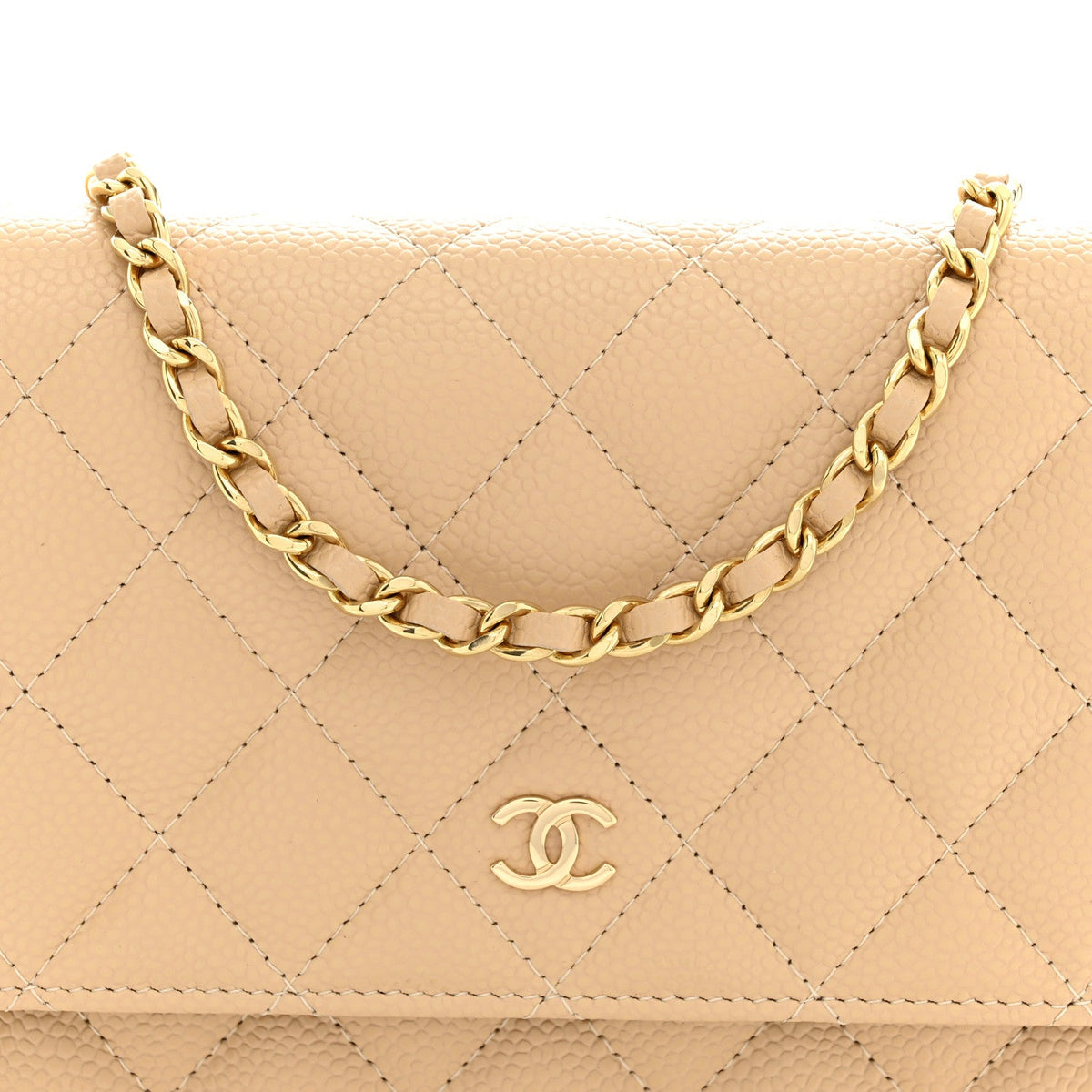 Caviar Quilted Wallet on Chain WOC Beige