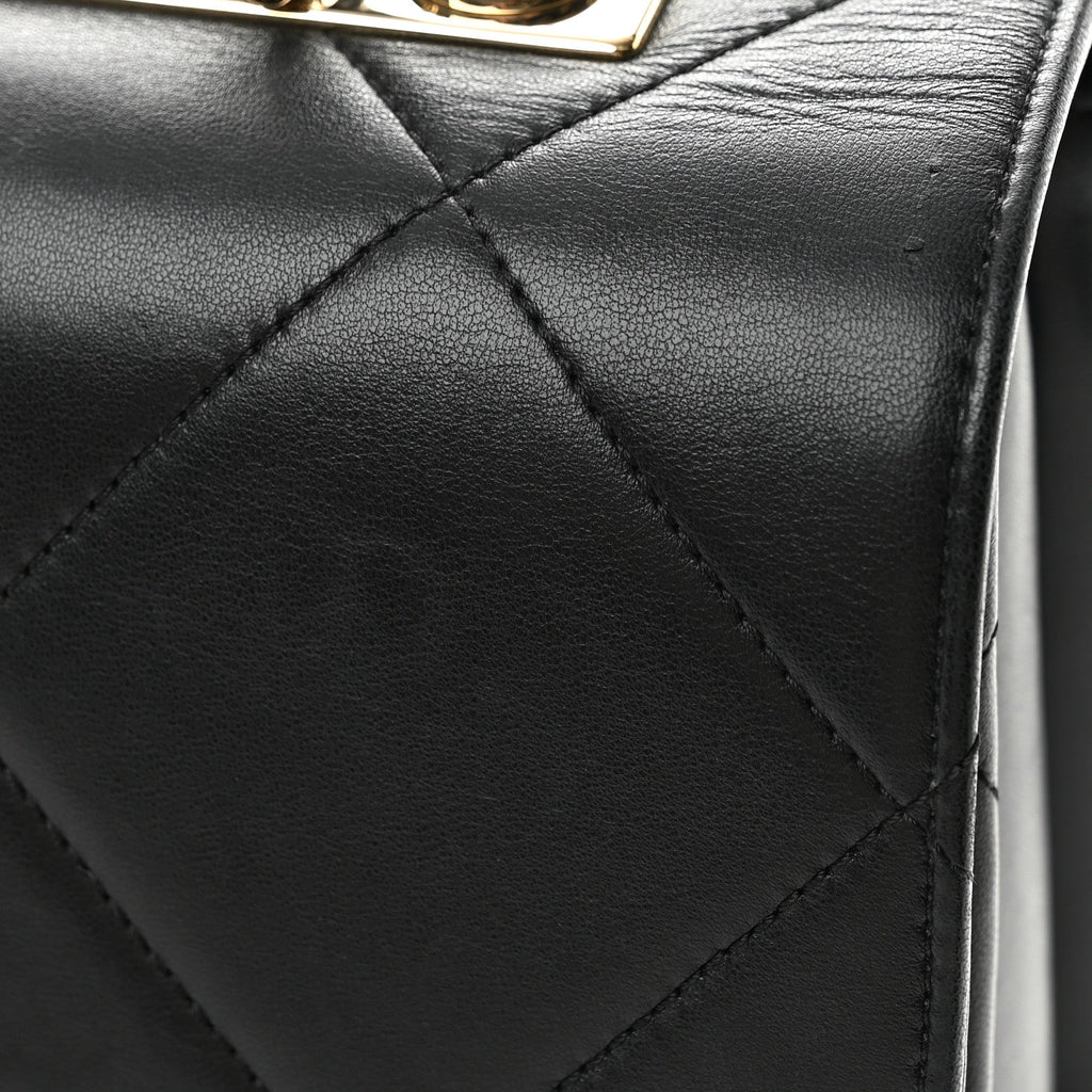 Lambskin Quilted Medium Trendy CC Flap Dual Handle Bag Black