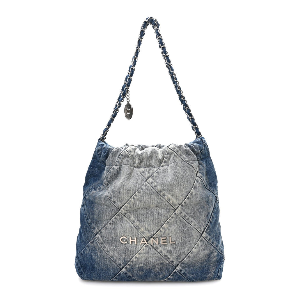 Denim Quilted Small Chanel 22 Blue