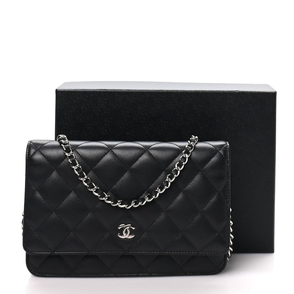Lambskin Quilted Wallet On Chain WOC Black