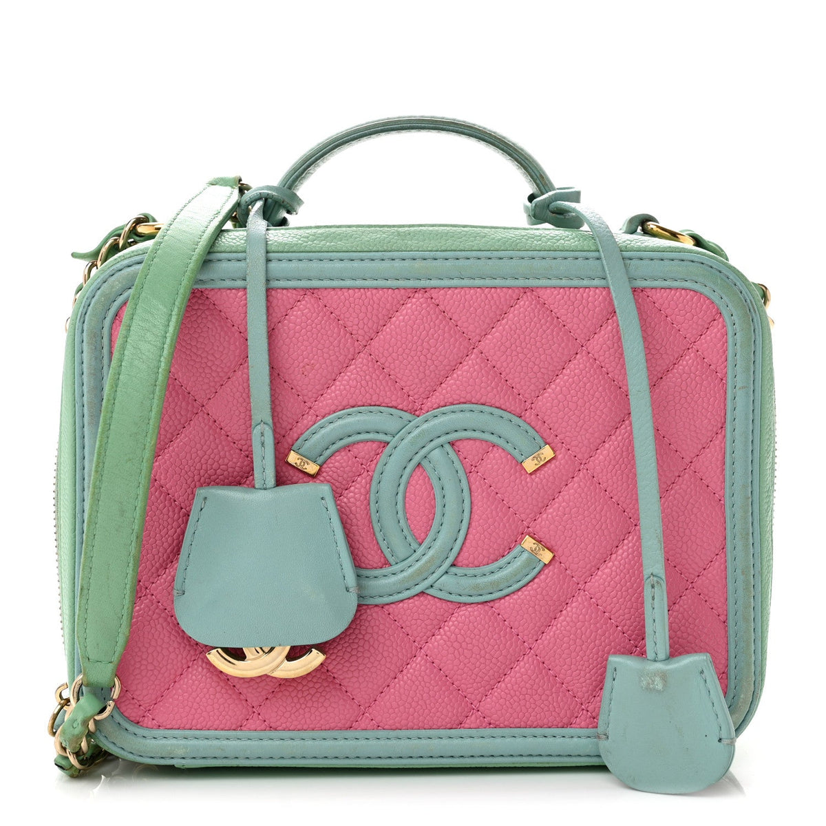 Caviar Quilted Medium CC Filigree Vanity Case Pink Green Blue