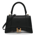 Shiny Box Calfskin Small Hourglass Top Handle Bag Black