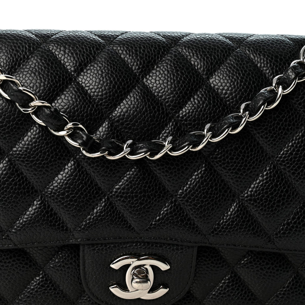 Caviar Quilted Medium Double Flap Black
