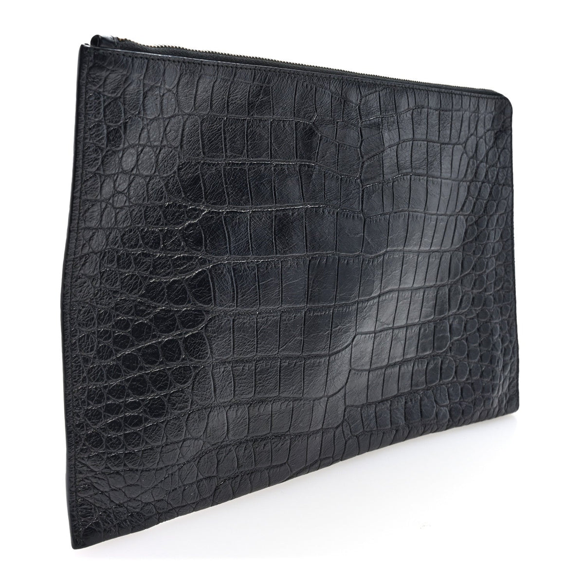 Crocodile Embossed Giant 12 Gold Hardware Pouch Clutch Black