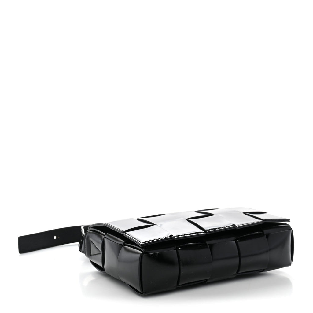 Patent Maxi Intrecciato Cassette Crossbody Bag Black