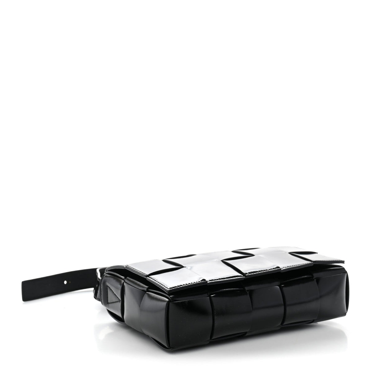 Patent Maxi Intrecciato Cassette Crossbody Bag Black