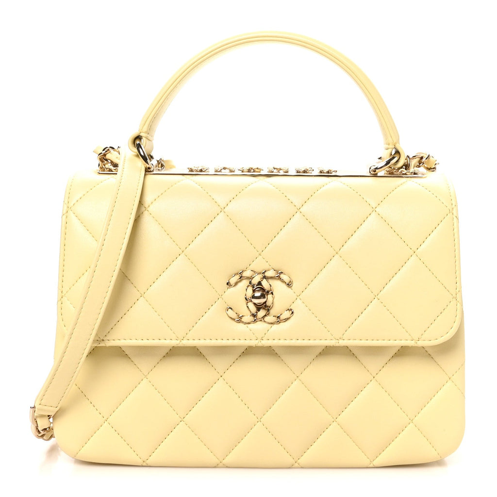 Lambskin Quilted Small Trendy Chain CC Dual Handle Flap Bag Yellow