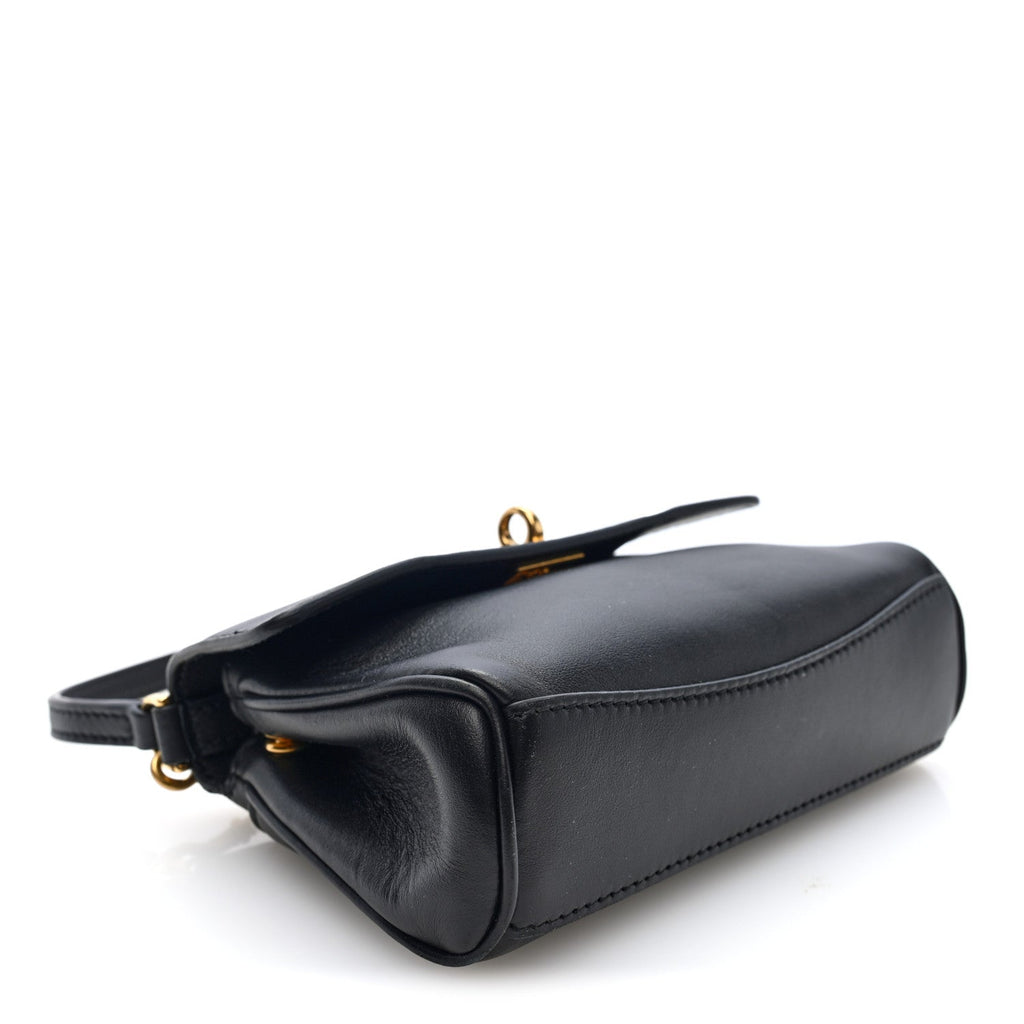 Natural Smooth Calfskin Nano Rodeo Top Handle Handbag Black