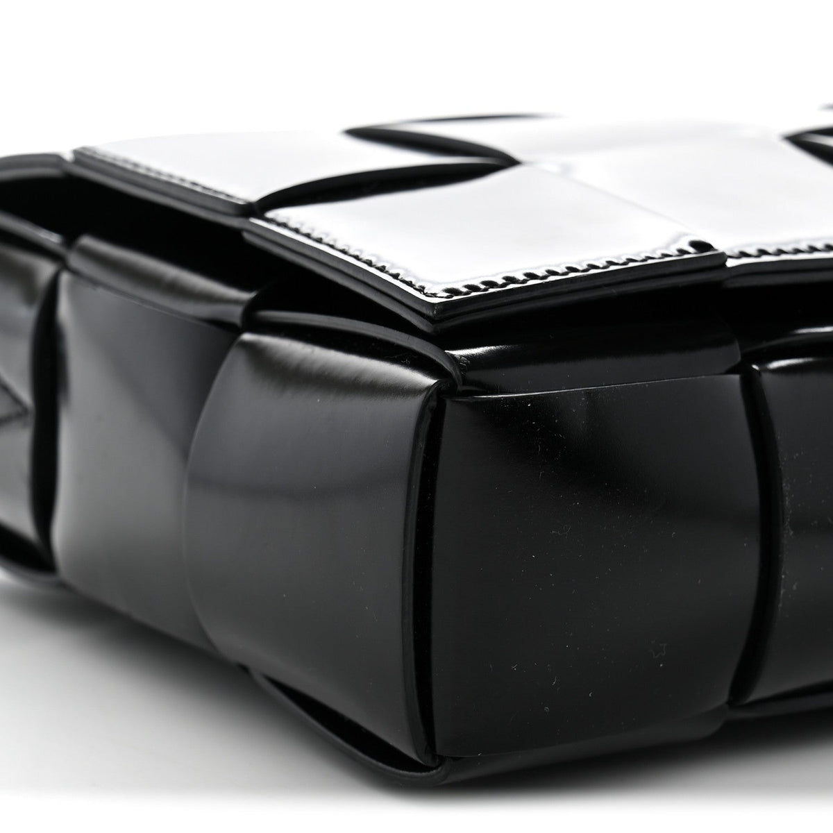 Patent Maxi Intrecciato Cassette Crossbody Bag Black