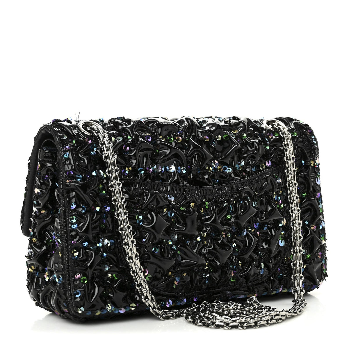 Patent Sequin Crystal Ruched 2.55 Reissue 225 Flap Black