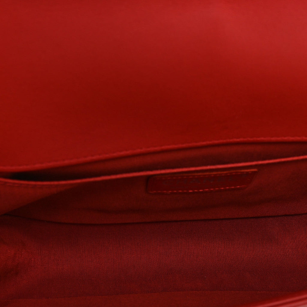 Calfskin Chevron Quilted Medium Boy Flap Red