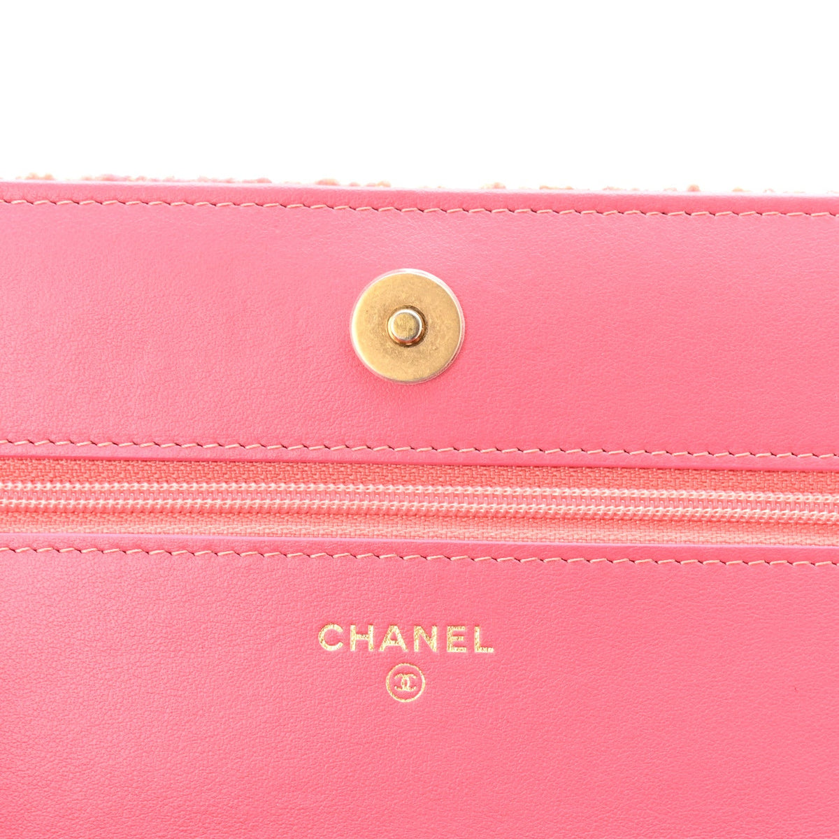 Wool Tweed Lambskin Quilted Chanel 19 Wallet On Chain WOC Coral Pink